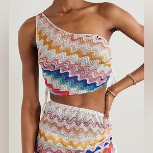 NWT Missoni One Shoulder ZigZag Knit Crochet Crop Top Metallic New Chevron 2025